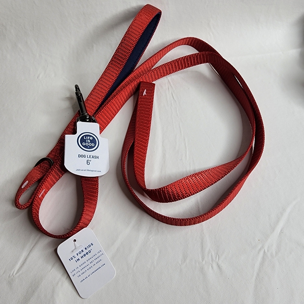 Life Is Good Dog Leash Nylon 3/4" Wide Deep Red with Padded Handle NWT